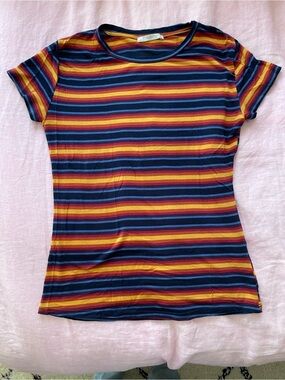 Zara Short-Sleeve Striped Tee in Navy, Red & Mustard